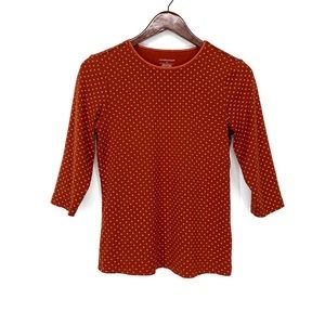 Christopher & Banks Rust Orange 3/4 Sleeve Crew Neck Shirt Dotted Diamond Print